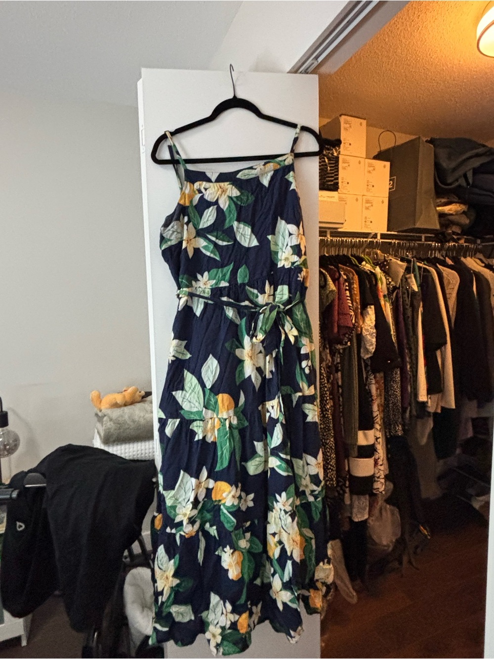 Old Navy Navy Floral Maxi Dress with Green & Yellow Print